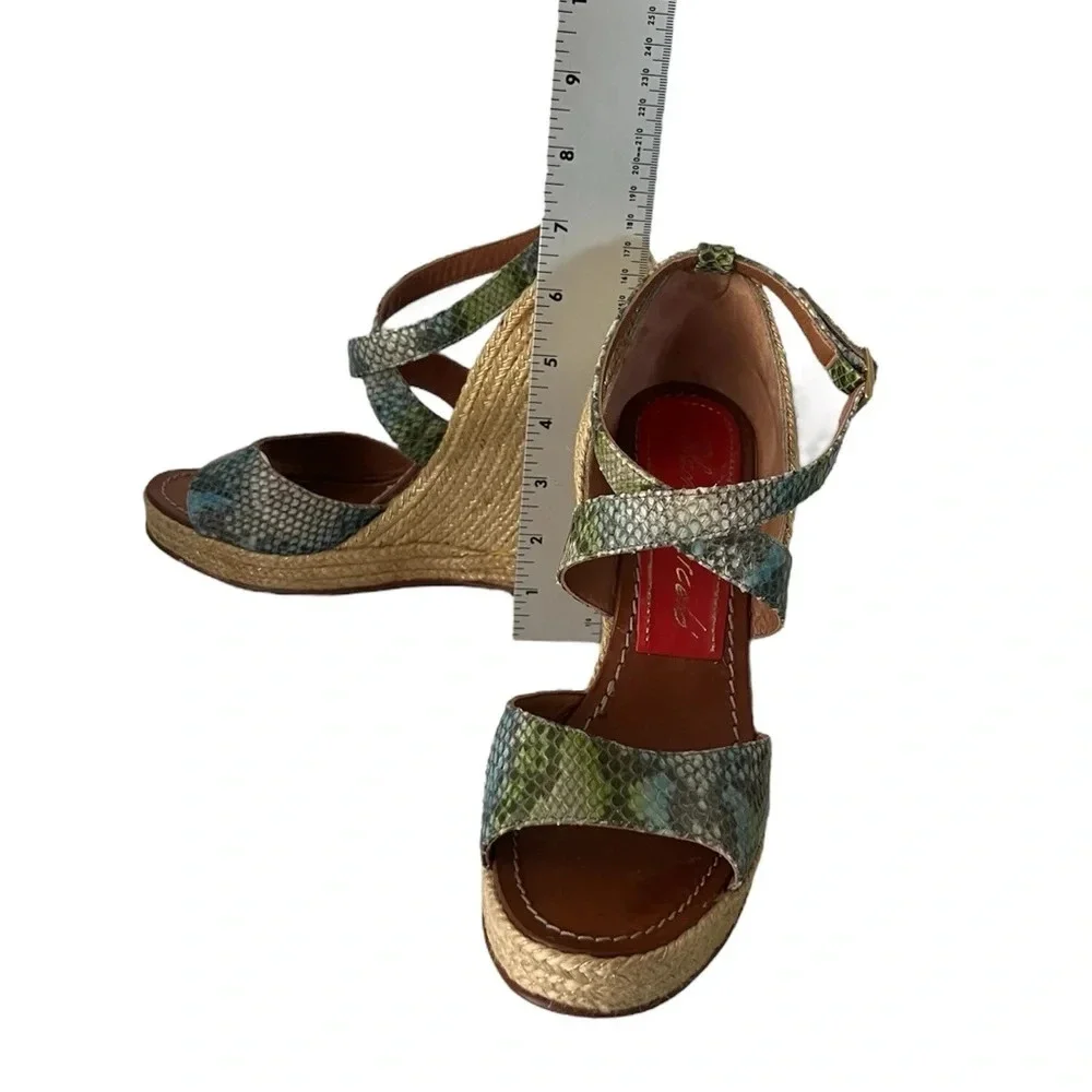 Paloma‎ Barcelo Snakeskin 4” Funky Shape Espadrille Wedge Strap Sandals size 10